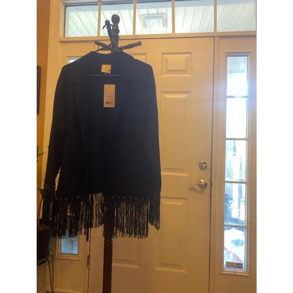 Women's Sioni Black Sequin Fringe Jacket Size L - Picture 3 of 6